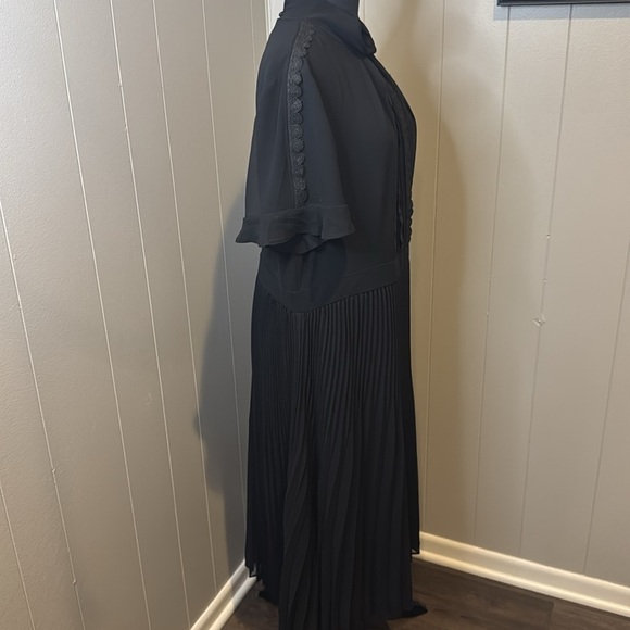 Talbots sheer black crepe lined pleated skirt lace & pintuck bodice midi. NWT. - Picture 5 of 9